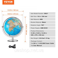 Навчальний глобус VEVOR 254 мм, інтерактивний AR World Globe із додатком AR Golden Globe, світлодіодне нічне
