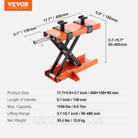 Мотоциклетний домкрат VEVOR 500 кг Вантажопідйомна платформа Мотоциклетний домкрат Підйомна платформа