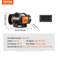 VEVOR 38W Канальний вентилятор для димовидалення Вентилятор для витяжного повітря Канальний вентилятор 327906