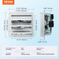 Витяжний вентилятор VEVOR Настінний вентилятор 356 мм 994 CFM AC 50W 327927