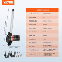 VEVOR 6000N Лінійний привід DC 12V Лінійний привід IP44 Електричний лінійний двигун 350мм довжина ходу Рівень
