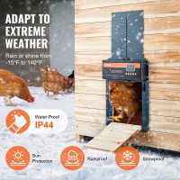 VEVOR Автоматичний курник 21x26 см Розмір дверей Заслінка для курчат IP44 Відкривач дверей з датчиком світла
