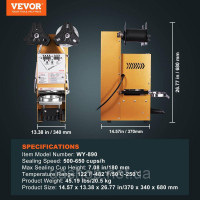VEVOR 3761759 Специфікації продукту Номер моделі товару WY-890 Швидкість зварювання 500-650 чашок/годину Макси