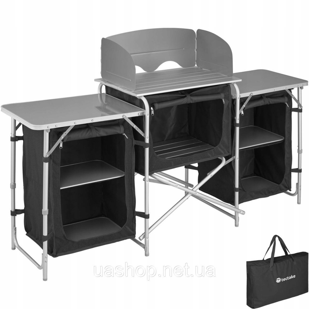 Розкладна туристична кухня Tectake чорна 164,5 см x 104 см x 52 см