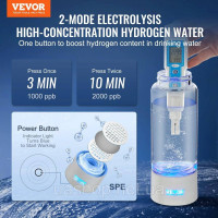 Генератор пляшки з водневою водою VEVOR, портативний водяний чайник 380 мл, збагачений воднем іонізатор води з технологією SPE, з