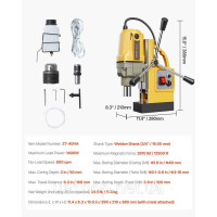 VEVOR Електромагнітна дриль 1400W φ40mm 12500N жовтий 522103