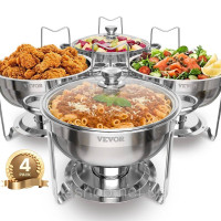 Набір посуду VEVOR Chafing Dish Set Нержавіюча сталь 4,7 л 4 шт. Срібна скляна кришка 522149