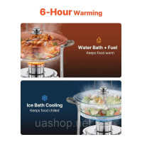Набір посуду VEVOR Chafing Dish Set Нержавіюча сталь 4,7 л 4 шт. Срібна скляна кришка 522149