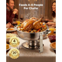 Набір посуду VEVOR Chafing Dish Set Нержавіюча сталь 4,7 л 4 шт. Срібна скляна кришка 522149