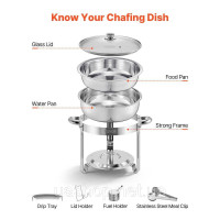 Набір посуду VEVOR Chafing Dish Set Нержавіюча сталь 4,7 л 4 шт. Срібна скляна кришка 522149