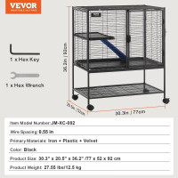 Клітка для дрібних тварин VEVOR 2-х ярусна клітка для тхорів з лотком 77х52х92мм 524926