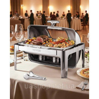 Набір посуду VEVOR Chafing Dish Set нержавіюча сталь 3,9 л 2 контейнери Rolltop Silver 527932