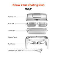 Набір посуду VEVOR Chafing Dish Set нержавіюча сталь 3,9 л 2 контейнери Rolltop Silver 527932