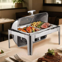 Набір посуду VEVOR Chafing Dish Set нержавіюча сталь 3,9 л 2 контейнери Rolltop Silver 527932