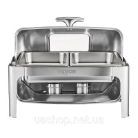 Набір посуду VEVOR Chafing Dish Set нержавіюча сталь 3,9 л 2 контейнери Rolltop Silver 527932