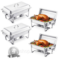 Набір посуду VEVOR Chafing Dish Buffet, 4-предметний підігрівач їжі з нержавіючої сталі з 4 повнорозмірними каструлями (7,5 л),