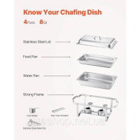 Набір посуду VEVOR Chafing Dish Buffet, 4-предметний підігрівач їжі з нержавіючої сталі з 4 повнорозмірними каструлями (7,5 л),