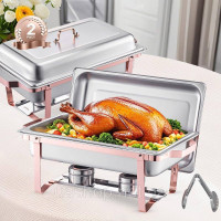 Набір посуду VEVOR Chafing Dish Set Нержавіюча сталь 7,5 л 2 шт. Буфет Рожеве золото 528217