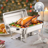 Набір посуду VEVOR Chafing Dish Set Нержавіюча сталь 7,5 л 2 шт. Буфет прямокутний 528272