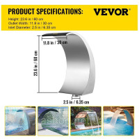 VEVOR Вихровий душ для басейну 30 x 60 x 45 см, сірий вихровий душ, фонтан для басейну з нержавіючої сталі, фонтан для прикраси