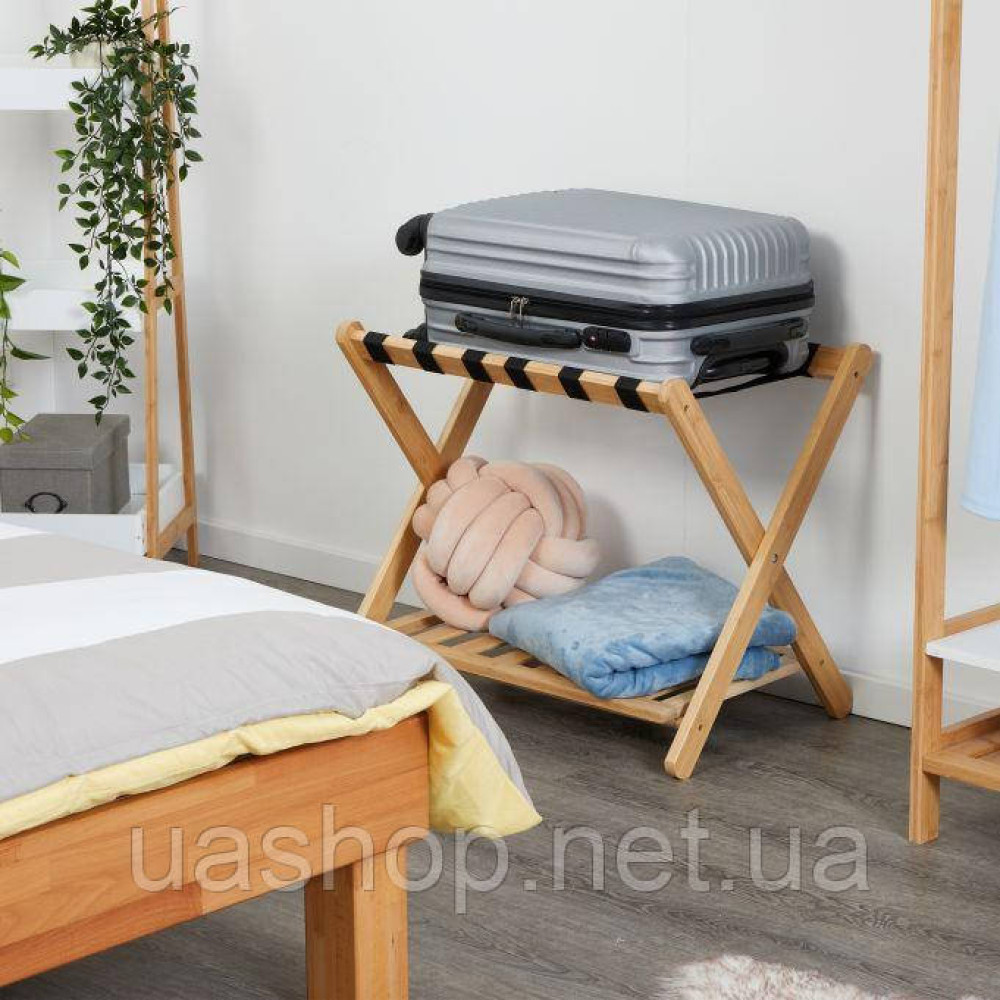 Складаний багажний табурет Relaxdays з полицею для валіз, 56x68,5x41,5 см, бамбук, до 50 кг, компактне зберігання 6042299