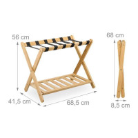 Складаний багажний табурет Relaxdays з полицею для валіз, 56x68,5x41,5 см, бамбук, до 50 кг, компактне зберігання 6042299