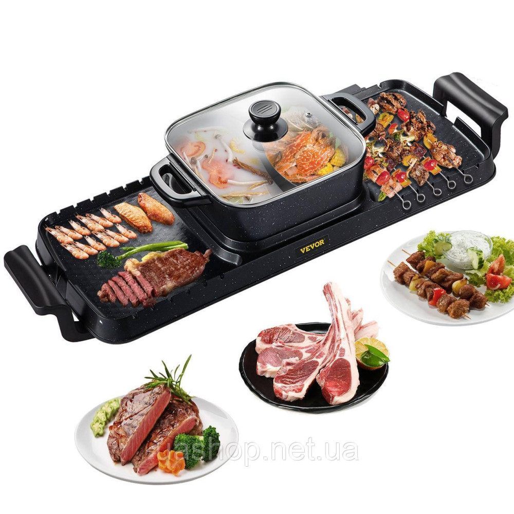 Електричний гриль VEVOR 2 в 1 Hotpot Grill 2400 Вт з антипригарною поверхнею для смаження та гарячої каструлі 62938