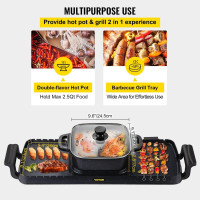 Електричний гриль VEVOR 2 в 1 Hotpot Grill 2400 Вт з антипригарною поверхнею для смаження та гарячої каструлі 62938