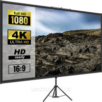 Проекційний екран Vevor для презентацій з роликовим штативом 178x100 см та підтримкою 4K зображення 63381