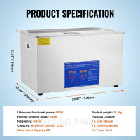 Vevor 672941 30L 100A Ультразвуковий очищувач з нагрівачем 600W з нержавіючої сталі Ультразвукова ванна