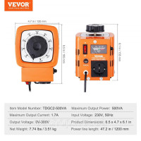 Vevor 675304 500VA Трансформатор змінної напруги 1.7A 0-300V AC Регулятор напруги CE
