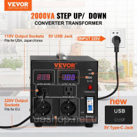 Vevor 675307 2000 ВА перетворювач напруги Трансформатор змінного струму 110 В⇋220 В трансформатор 2x US