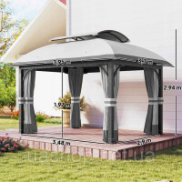 Садова альтанка Outsunny 4 x 3,3 м, водонепроникна, стійка, металева, сіра /// 750369