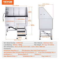 Vevor 773110 Професійна ванна для собак 127 см, ванна для домашніх тварин з нержавіючої сталі, станція для