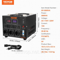 Vevor 775314 Трансформатор перетворювача напруги 5000 ВА Перетворювач змінного струму 110 В⇋ 220 В 3x US NEMA