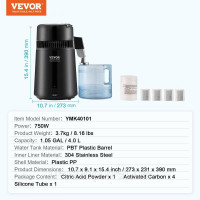 Vevor 981589 Дистилятор для води Дистилятор для води з нержавіючої сталі 4 л чорний