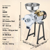 Vevor 981807 Електричний млин для зерна 3000 Вт Машина Кукурудзяний млин 50 кг/год Млин для спецій