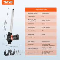 Vevor 982501 6000N Лінійний привід DC 12V Лінійний привід IP44 Електричний лінійний двигун 400мм довжина ходу