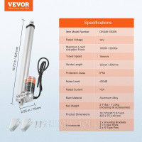 Vevor 982502 1000N Лінійний привід DC 12V Лінійний привід IP54 Електричний лінійний двигун 300мм довжина ходу