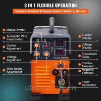 Vevor 983815 MIG/MMA/LIFT TIG 3 в 1 Зварювальний апарат 50-250 А зварювання порошковим дротом (0,8 мм і 1 мм)