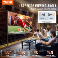 Vevor 984574 Проекційний екран з підставкою 100-дюймовий HD 4K зовнішній проекційний екран для приміщень