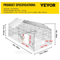 Vevor 986609 Курник 220 х 106 х 104 см залізний з порошковим покриттям Вольєр для вільного вигулу з 4 дверима