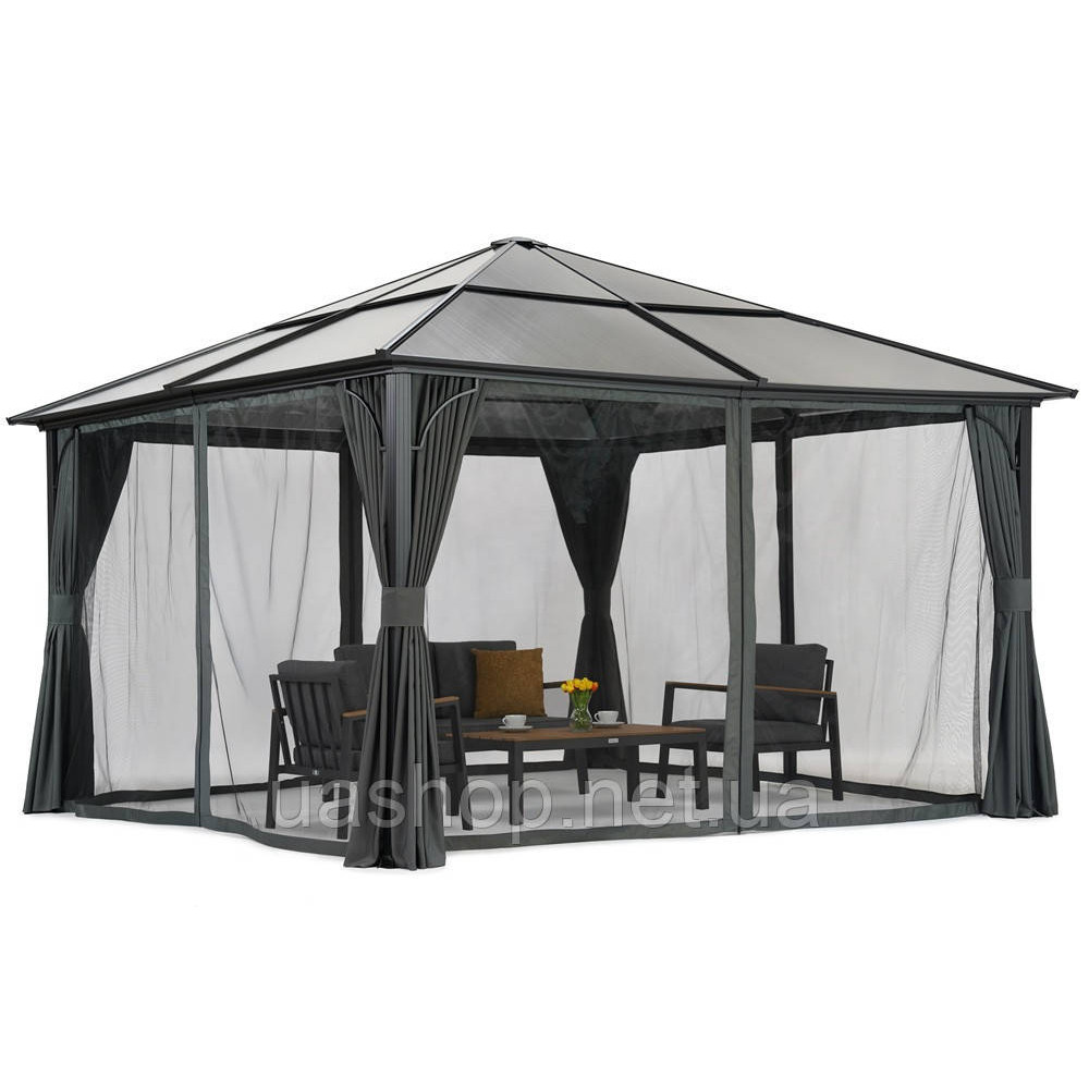 Сучасна садова альтанка Santiago Premium 4x4m Garden Point антрацит
