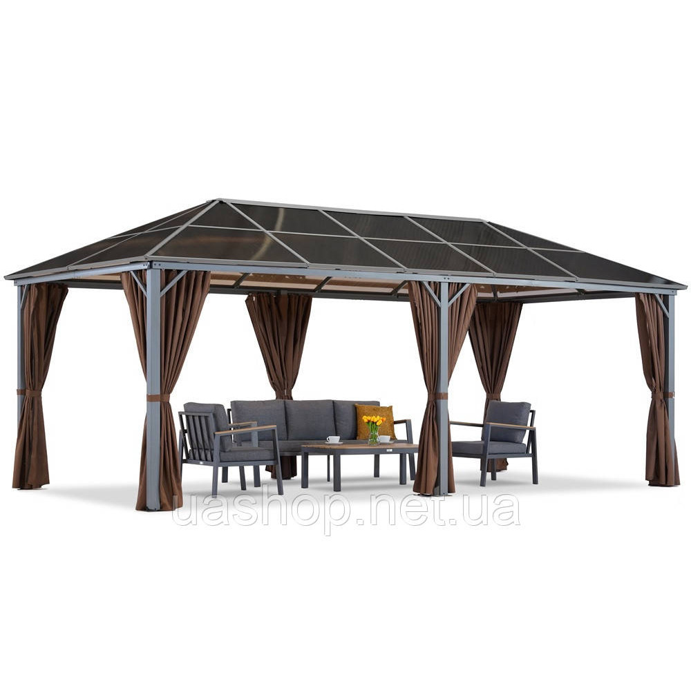 Садова альтанка Milos 3x6м з коричневими шторами Garden Point