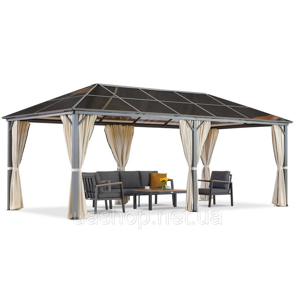 Садова альтанка Milos 3x6м з кремовими шторами Garden Point
