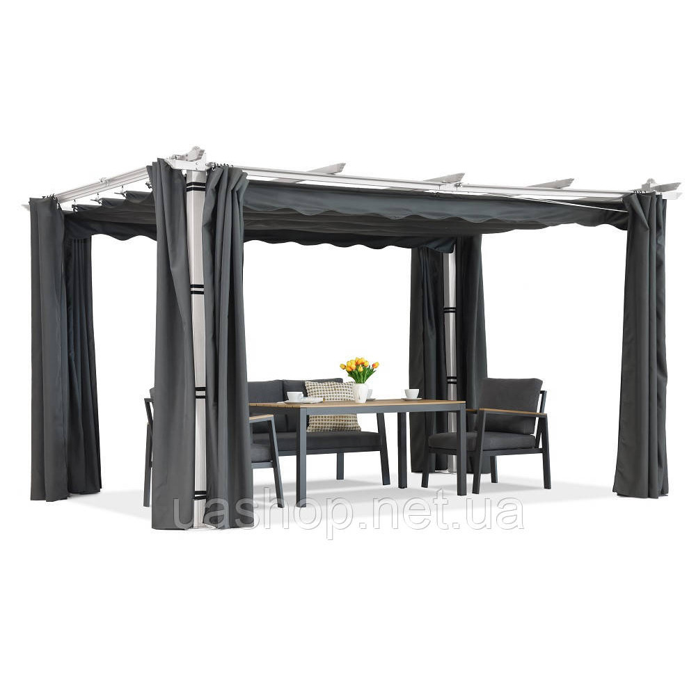 Терасна пергола Барбадос 3х4 м зі шторами Garden Point біло-антрацит