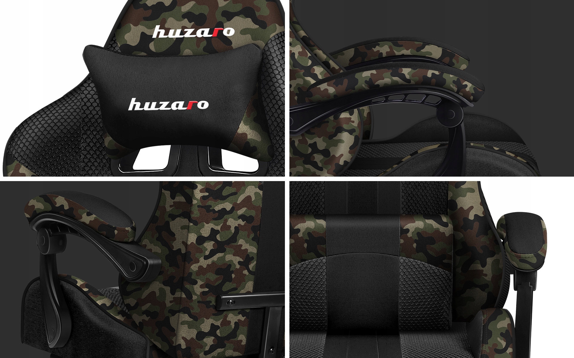 Поворотне ІГРОВЕ КРІСЛО З ПІДНІЖКОЮ Huzaro Force 4.7 Camo Mesh Додаткові функції підніжка поперекова подушка підголівник подушка розкладання інше