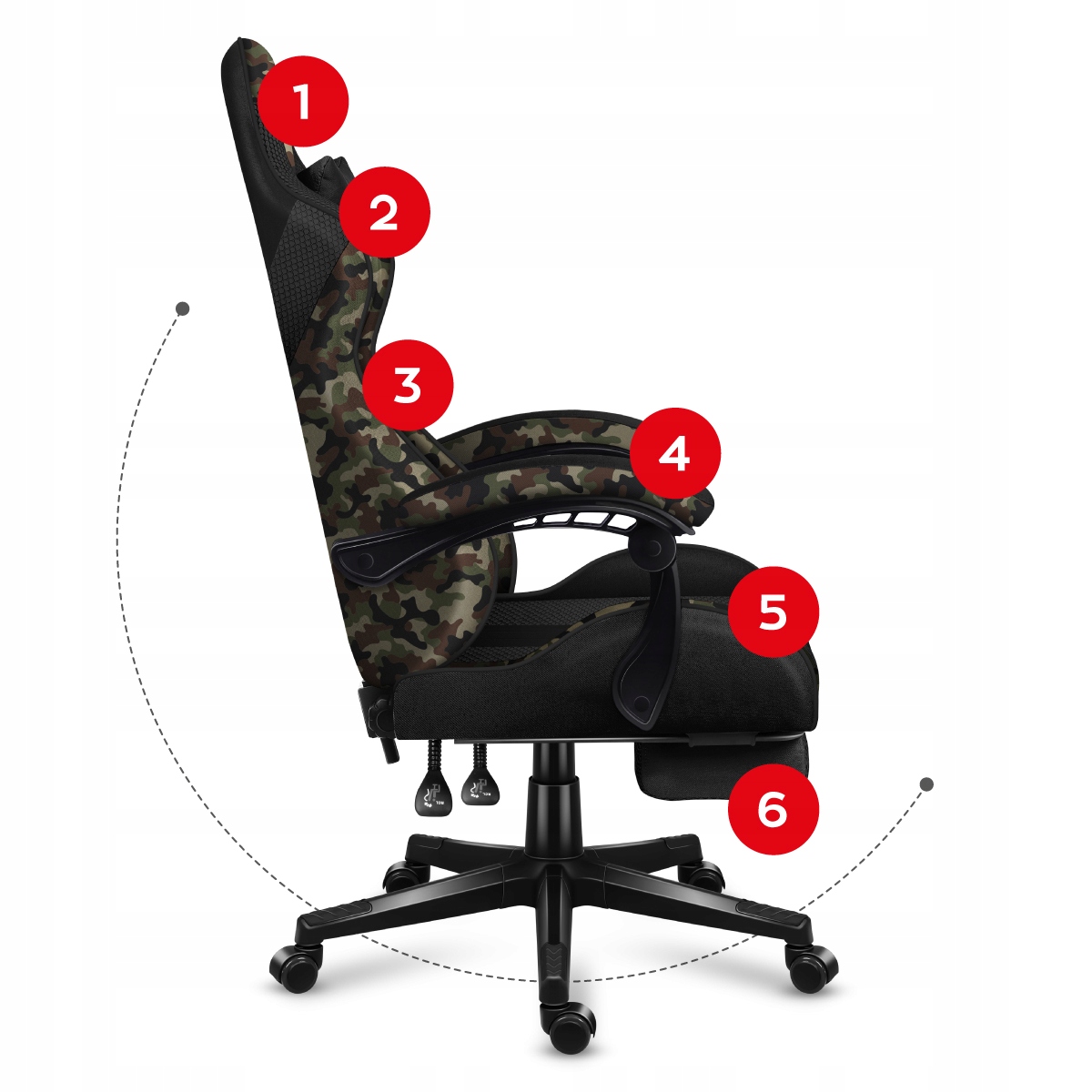 ГЕЙМЕРСЬКЕ крісло поворотне З ПІДНІЖКОЮ Huzaro Force 4.7 Camo Mesh Глибина сидіння 50 см